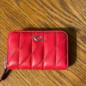Coach Red Quilted Leather Zip Card Case in ruby